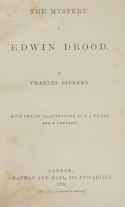 Dickens, Charles - The Mystery of Edwin Drood. First Edition. portrait (of the author), pictorial engraved and printed titles, and 12 plates (by S.L. Fildes); old calf and marbled boards, gilt decorated panelled spine wi